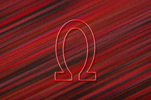 Omega Işareti Omega Harfi Yunan Alfabesi Sembolü Kırmızı Arkaplan — Stok fotoğraf