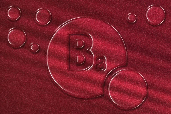 B8 vitamini sağlık sembolü, vitamin konsepti, Adenylik asit, kırmızı arkaplan