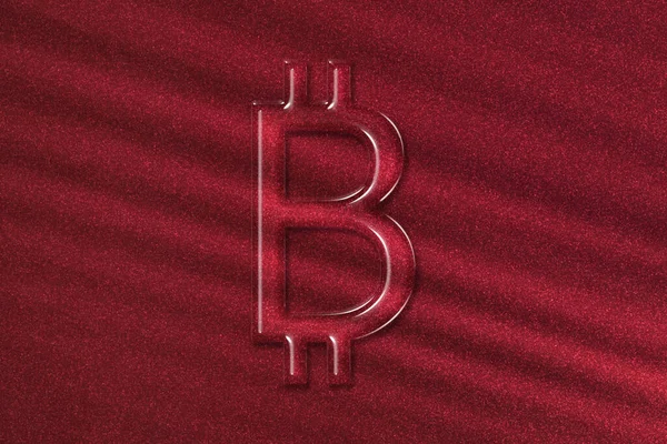 Symbol Bitcoina Symbol Waluty Btc Crypto Kryptowaluta Blockchain Czerwone Tło — Zdjęcie stockowe