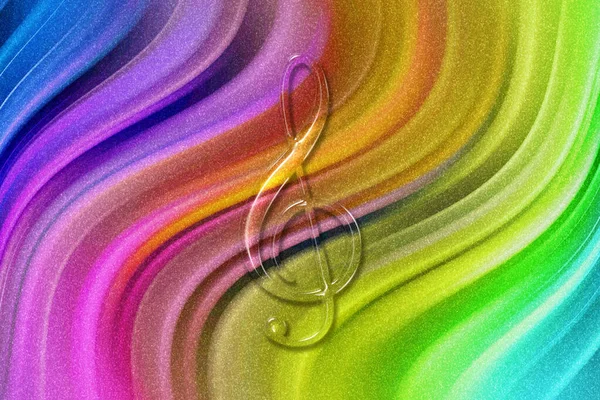 トレブルクリフ 音楽クリーフサイン トレブルクリフシンボル 虹の輝きの背景 — ストック写真