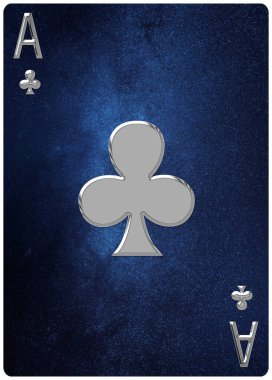 Ace of Clubs playing card, space background, gold silver symbols, With clipping path. clipart