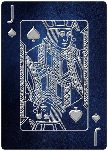 Jack of Spades playing card, space background, gold silver symbols, With clipping path.