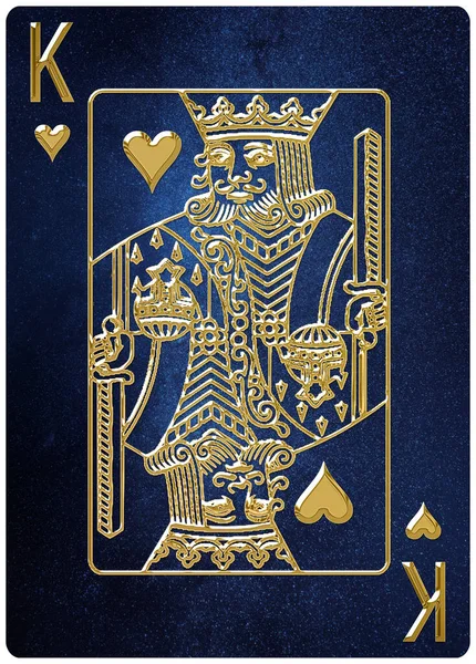 King Hearts Carte Jouer Fond Espace Symboles Argent Doré Avec — Photo