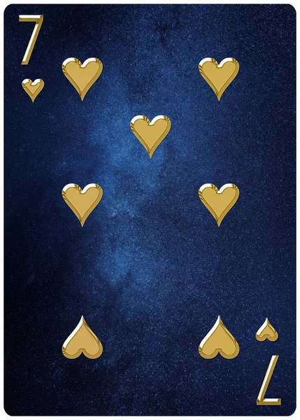 Seven Hearts Carte Jouer Fond Espace Argent Symboles Avec Chemin — Photo