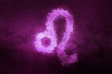 Leo Zodiac işareti, gece gökyüzü, yıldız haritası arkaplanı, Leo burç sembolü, magenta uzay arkaplanı.
