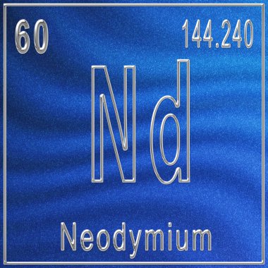 Neodymium kimyasal element, atom numarası ve atom ağırlığı ile imzala, Periyodik Tablo Elementi