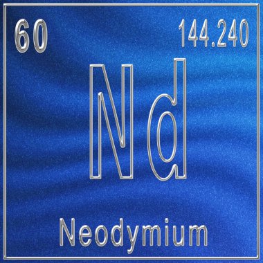 Neodymium chemical element, Sign with atomic number and atomic weight, Periodic Table Element clipart