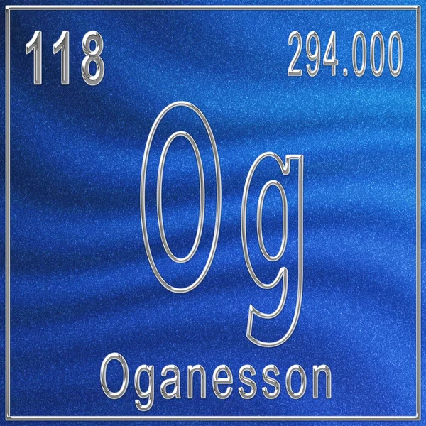 Oganesson化学元素 具有原子序数和原子量的符号 周期表元素 — 图库照片