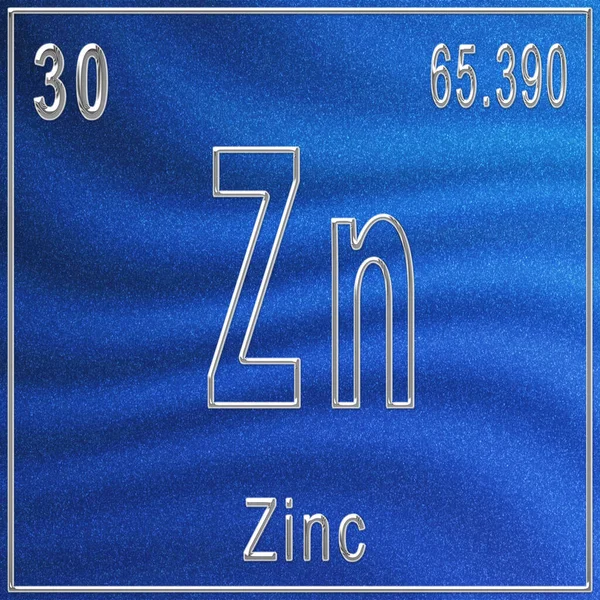 锌化学元素 带有原子序数和原子量的符号 周期表元素 — 图库照片
