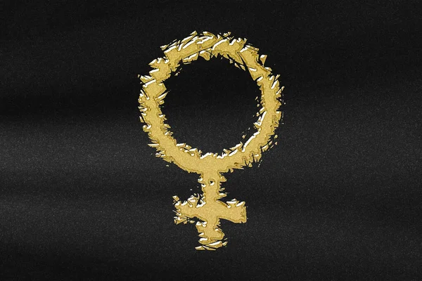 Symbol Kobiety Znak Kobiety Symbol Płci Abstrakcyjne Złoto Czarnym Tłem — Zdjęcie stockowe