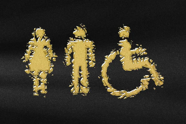 Hombre Hembra Letrero Inodoro Para Discapacitados Letrero Baño Oro Abstracto —  Fotos de Stock