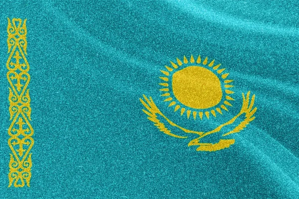 Flaga Kazachstanu Brokat Flaga Narodowa Flaga Błyszcząca Koncepcja Konkursu Tło — Zdjęcie stockowe