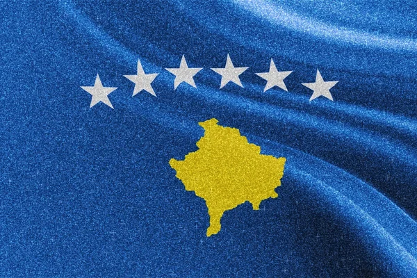 Flaga Kosowa Brokatowa Flaga Narodowa Flaga Błyszcząca Koncepcja Konkursu Tło — Zdjęcie stockowe