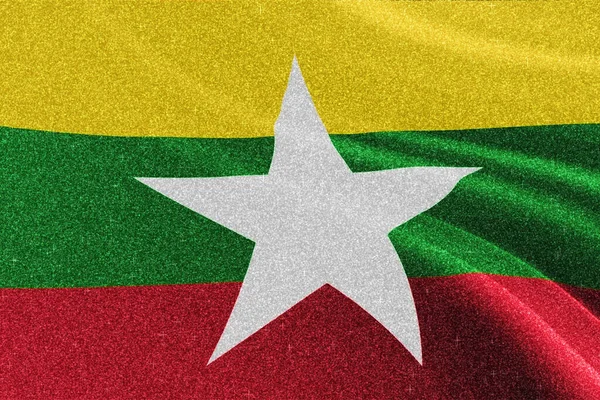 Mianmar Csillogó Zászló Nemzeti Zászló Csillogó Zászló Verseny Koncepció Csillogó — Stock Fotó