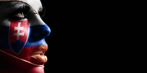 Slowakije Vlag Geschilderd Een Gezicht Van Een Jonge Vrouw Nationale — Stockfoto