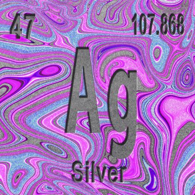 Gümüş kimyasal element, atom numarası ve atom ağırlığı ile imzala, mor arkaplan, periyodik tablo elementi