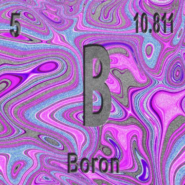 Boron kimyasal elementi, atom numarası ve atom ağırlığı ile imzala, mor arkaplan, periyodik Tablo Elementi