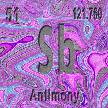 Antimon kimyasal element, atom numarası ve atom ağırlığı ile imzala, mor arkaplan, periyodik Tablo Elementi