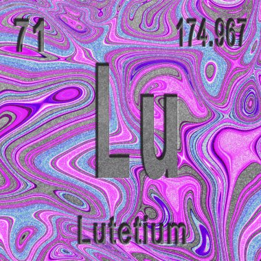Lutetium kimyasal element, atom numarası ve atom ağırlığı ile imzala, mor arkaplan, Periyodik Tablo Elementi