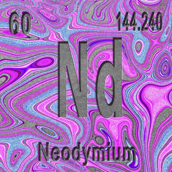 Neodymium chemical element, Sign with atomic number and atomic weight, purple background, Periodic Table Element