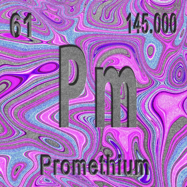 Promethium Chemical Element Sign Atomic Number Atomic Weight Purple Background — Stock Photo, Image