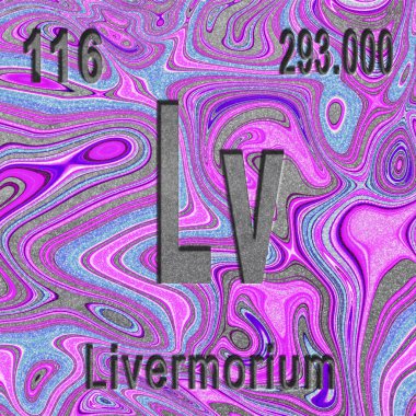 Livermoryum kimyasal element, atom numarası ve atom ağırlığı ile imzala, mor arkaplan, periyodik Tablo Elementi
