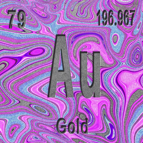 Золотий Хімічний Елемент Знак Атомним Числом Атомною Вагою Фіолетовий Фон — стокове фото