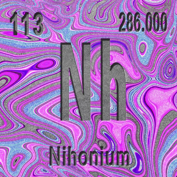 Nihonium Chemisches Element Zeichen Mit Ordnungszahl Und Atomgewicht Lila Hintergrund — Stockfoto