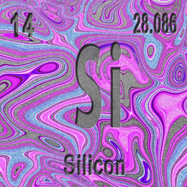 Silicon chemical element, Sign with atomic number and atomic weight, purple background, Periodic Table Element