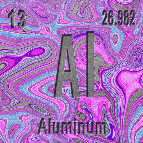 Aluminiowy Pierwiastek Chemiczny Znak Liczbą Atomową Masą Atomową Fioletowe Tło — Zdjęcie stockowe