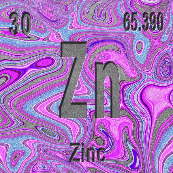 Цинковий Хімічний Елемент Знак Атомним Числом Атомною Вагою Фіолетовий Фон — стокове фото