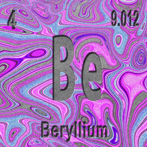 ベリリウム化学元素 原子番号と原子量で記号 紫の背景 周期表元素 — ストック写真