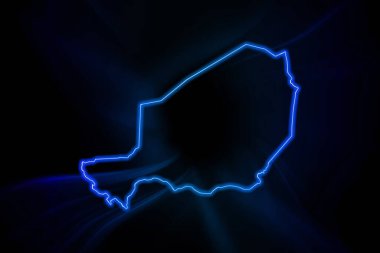 Nijer 'in Parlayan Haritası, koyu arkaplan üzerinde modern mavi ana hat haritası