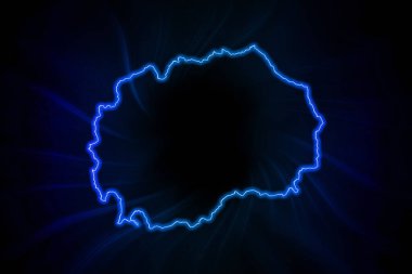 Kuzey Makedonya 'nın Parlak Haritası, koyu arkaplan üzerine modern mavi ana hat haritası