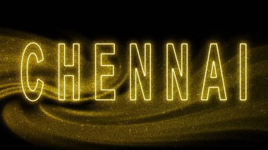 Chennai Gold Işıltılı harfleri, Chennai Turizm ve Seyahat, Yaratıcı tipografi metin afişi, siyah arka planda.