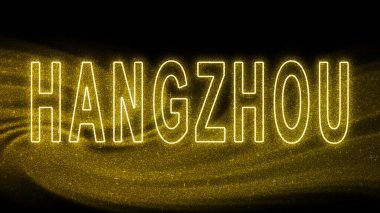 Hangzhou Altın Işıltılı Harfler, Hangzhou Turizm ve Seyahat, Yaratıcı yazı pankartı, siyah arkaplanda.