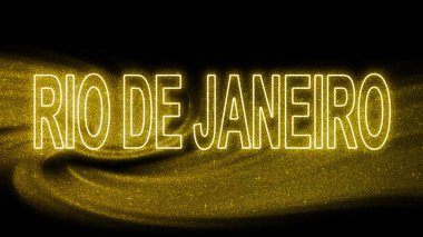 Rio De Janeiro Altın Işıltılı Harfler, Rio De Janeiro Turizm ve Seyahat, Yaratıcı tipografi metin afişi, siyah arka planda.