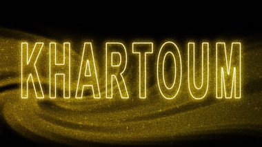 Hartum Gold Işıltılı harfleri, Hartum Turizm ve Seyahat, Yaratıcı tipografi metin pankartı, siyah arkaplanda.