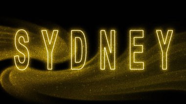 Sydney Gold Işıltılı harfleri, Sydney Turizm ve Seyahat, Yaratıcı tipografi metin afişi, siyah arkaplan üzerine.