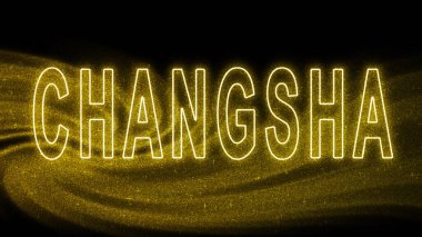 Changsha Gold Işıltılı harfleri, Changsha Turizm ve Seyahat, Yaratıcı tipografi metin pankartı, siyah arkaplanda.