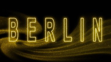 Berlin Gold Işıltılı harfleri, Berlin Turizm ve Seyahat, Yaratıcı tipografi metin afişi, siyah arkaplan üzerine.