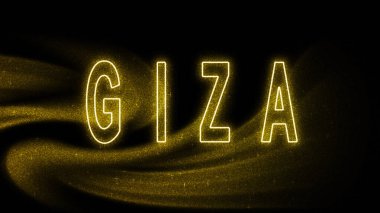 Giza Gold simli harf, Giza Turizm ve Seyahat, Yaratıcı tipografi metin pankartı, siyah arkaplanda.