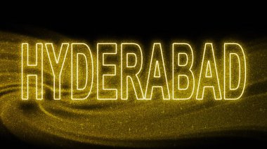 Hyderabad Gold Işıltılı harfleri, Hyderabad Turizm ve Seyahat, Yaratıcı tipografi metin pankartı, siyah arkaplanda.