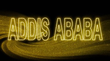Addis Ababa Gold pırıltılı harfleri, Addis Ababa Turizm ve Seyahat, Yaratıcı tipografi metin afişi, siyah arkaplan üzerine.