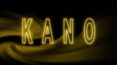 Kano Gold simli harfler, Kano Turizm ve Seyahat, Yaratıcı tipografi metin pankartı, siyah arkaplanda.