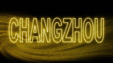 Changzhou Altın Işıltılı Kalemi, Changzhou Turizm ve Seyahat, Yaratıcı yazı pankartı, siyah arkaplanda.