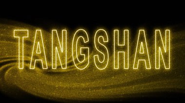 Tangshan Gold simli harfleri, Tangshan Turizm ve Seyahat, Yaratıcı tipografi metin pankartı, siyah arkaplanda.