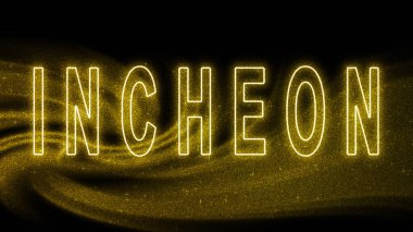 Incheon Gold glitter lettering, Incheon Tourism and travel, Creative typography text banner, on black background.