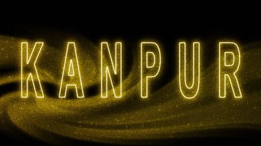 Kanpur Gold glitter lettering, Kanpur Tourism and travel, Creative typography text banner, on black background.
