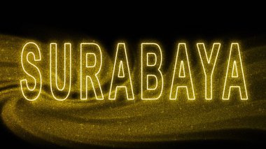 Surabaya Gold glitter lettering, Surabaya Tourism and travel, Creative typography text banner, on black background.